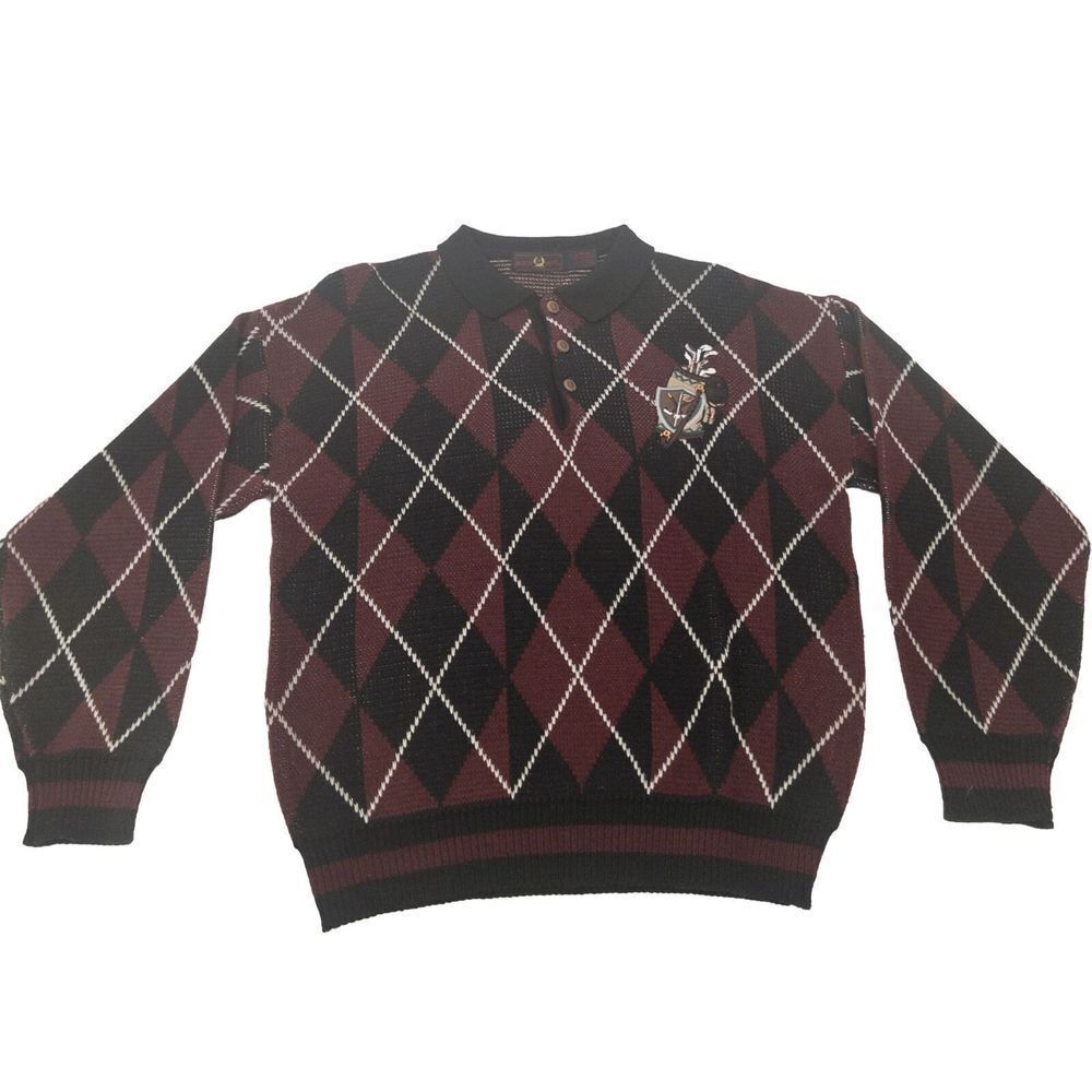 Robert‎ Bruce Men’s Large Knit Button Sweater Golf Bag Embroidery